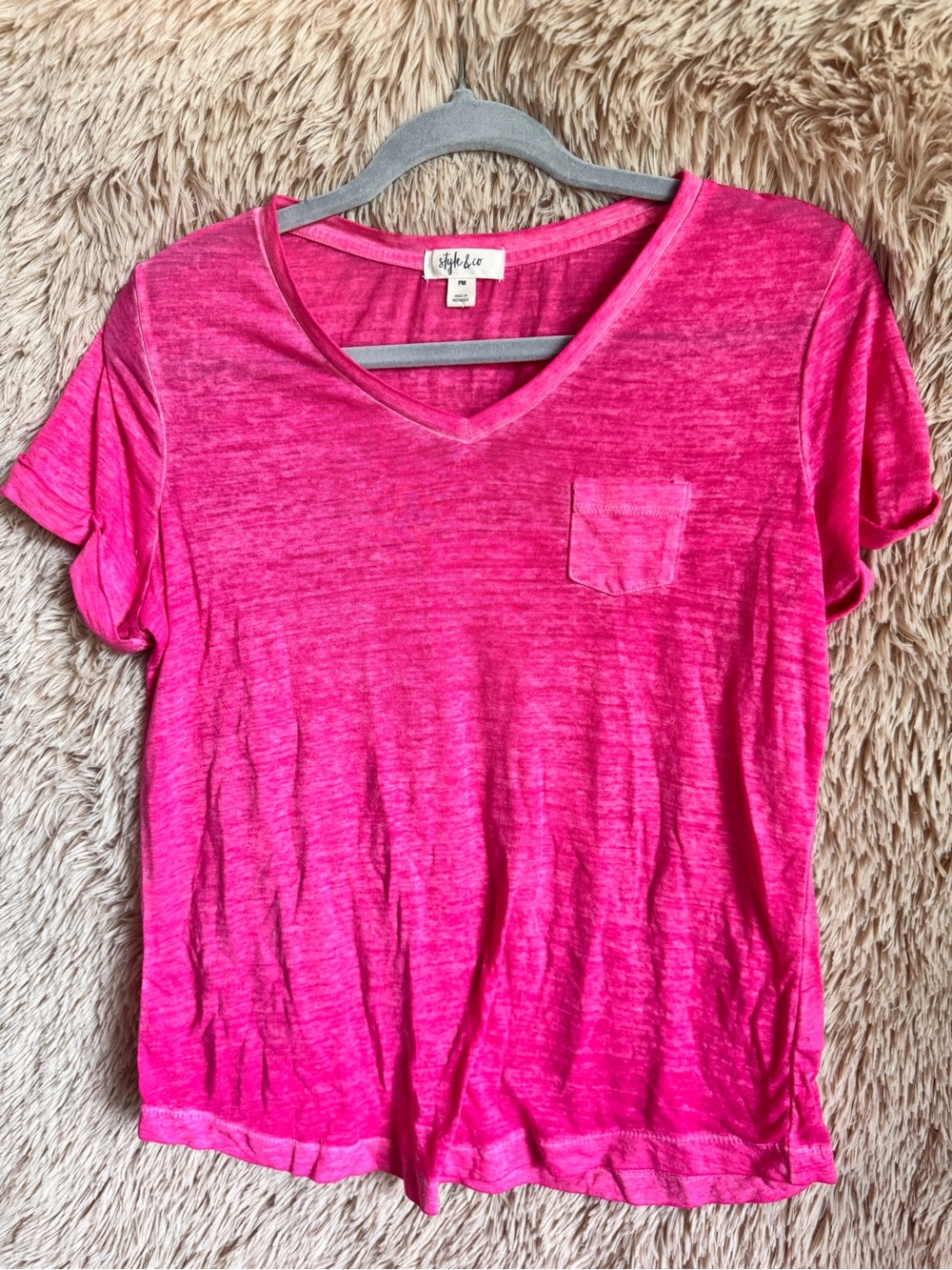 Style & Co. V-Neck Pocket Tee — Bright Pink
